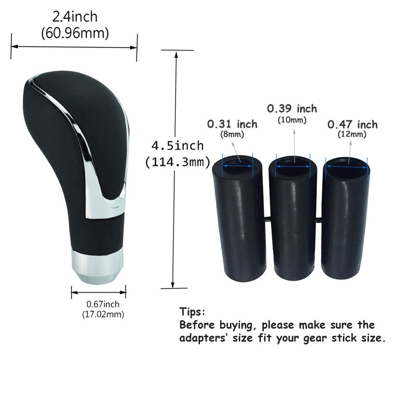 Abfer Leather Shift Knob Cool Car Gear Stick Shifter Lever Handle Head Replacement Fit for Most Automatic Manual Transmission Vehicle, Black - Image 2